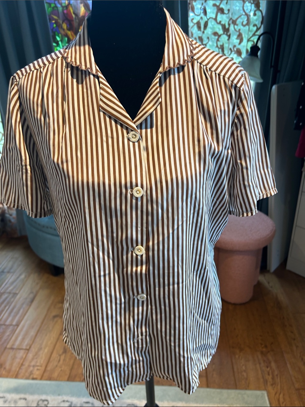 jonathan martin Brown and White Vertical-Stripe Button-Front Shirt